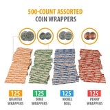 Coin Roll Wrappers 1000-Count Assorted Coin Papers Bundle of 250 Each Quarters Nickels Dimes Pennies