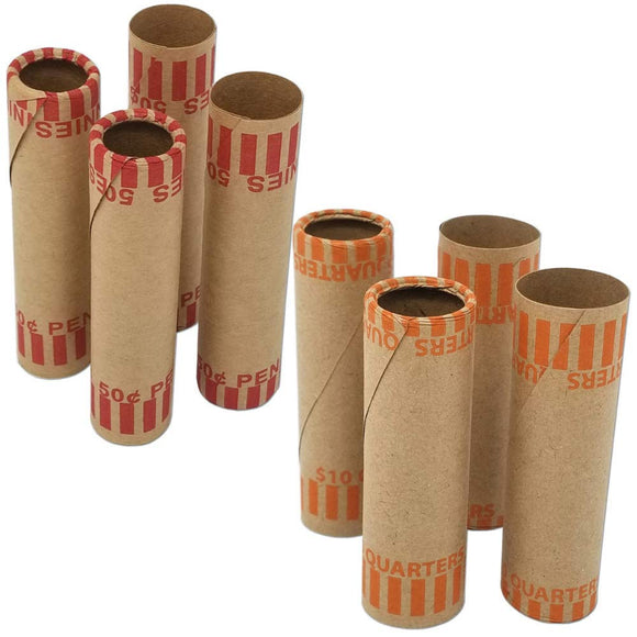 J Mark 40 Count Assorted Cartridge-Style Preformed Coin Roll Wrappers, MADE IN USA, 10 Each of Quarter, Penny, Nickel and Dime Rollers and J Mark Coin Deposit Slip