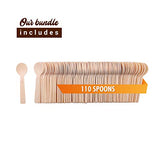 Disposable Small Wooden Mini Spoon – (Pack of 110) 3.9-inch Set Eco-Friendly Tasting Spoons Biodegradable Cutlery Compostable Dessert Utensils for Eating Party Supplies - Better Than Bamboo Palm Leaf