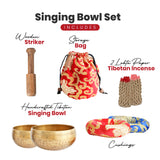 Tibetan Singing Bowl Set– 2 Bowls with Lokta Rope Incense, 4 inches and 3.1 inches Authentic Handcrafted in Nepal – Meditation, Yoga, Chakra, Healing, Mindfulness