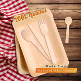 Biodegradable Disposable Wooden Cutlery Utensils – (Pack of 60) 12 7.8-inch Plates 12 Forks 12 Knives 12 Spoons 12 Small Spoons Set Eco-Friendly Silverware Compostable Flatware Better Than Bamboo Palm