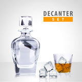 Bella Decanter Sets - Premium Glass Scotch with 7 Pieces - Bourbon Decanter Liquor with 4 Whiskey Glasses and 2 Extra Large Silicone Ice Cube Molds