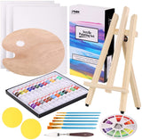 Painting Kit for Adults - 39 Piece Set Includes 24 Acrylic Paints, 3 Canvas, 6 Brushes, Wood Palette, Table Easel, Color Wheel, Spatula