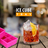 Bella Ice Cube Molds & Trays- Set of 2 Silicone Extra Large Ice Mold Trays for 8 Square Ice Cubes each. 2 Inch Jumbo Cavity Ice Cubes, Pink