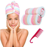 Microfiber Hair Towel Turban Wrap  2 Pc Head Wraps for Women Bundled with Comb for Women Anti-Frizz Absorbent Twist Drying Shower Towel Hat Works Like Magic Quick Dry