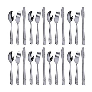 Stainless Steel Kids Silverware Set – 24-Piece Toddler Utensils with 8 Forks, 8 Spoons and 8 Kid-Friendly Knives - Flatware Metal Cutlery Set for Preschooler Baby Child Toddler Self Feeding Dishwasher