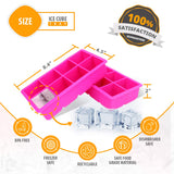 Bella Ice Cube Molds & Trays- Set of 2 Silicone Extra Large Ice Mold Trays for 8 Square Ice Cubes each. 2 Inch Jumbo Cavity Ice Cubes, Pink