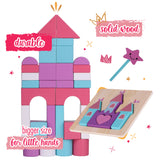 Large Building Wooden Blocks for Toddlers - with Princess Wooden Jigsaw Puzzles & Magic Wand - Educational Building Blocks for Toddlers Preschool Kids Ages 1 2 3 Year Old - Toys Girl Gifts Set