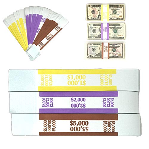 Money Bands Currency Sleeves Straps – Made in USA (Pack of 330) Self-Adhesive Assorted Money Wrappers for Bills Color Coded Wraps Meets ABA Standards, 7.5 x 1.25 inches – Counter Recyclable Kraft Pape