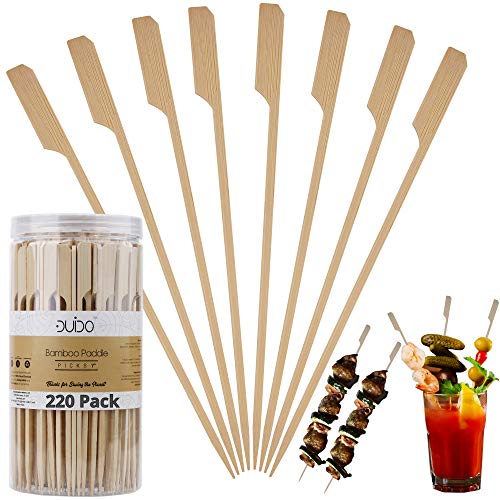 Bamboo Skewers Paddle Wooden Sticks – (Pack of 220) 7 inch Grill Skewers for BBQ/Barbecue Kebab Appetizers Fruit Kabob Fondue Satay Chocolate Fountain – Eco Friendly Natural Long Toothpicks Kabob Skewers for Catering Restaurant Wedding Party Supplies