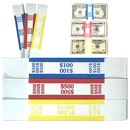 Money Bands Currency Sleeves Straps – Made in USA (Pack of 330) Self-Adhesive Assorted Money Wrappers for Bills Color Coded Wraps Meets ABA Standards, 7.5 x 1.25 inches – Counter Recyclable Kraft Pape