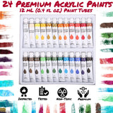 Painting Kit for Adults - 39 Piece Set Includes 24 Acrylic Paints, 3 Canvas, 6 Brushes, Wood Palette, Table Easel, Color Wheel, Spatula