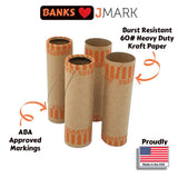 J Mark Burst Resistant Preformed Quarter Coin Roll Wrappers, MADE IN USA, 60-Count Heavy Duty Cartridge-Style Coin Roller Tubes, Includes J Mark Coin Deposit Slip