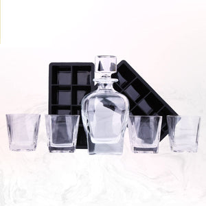 Bella Decanter Sets - Premium Glass Scotch with 7 Pieces - Bourbon Decanter Liquor with 4 Whiskey Glasses and 2 Extra Large Silicone Ice Cube Molds