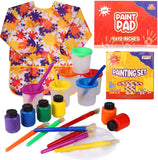 Washable Tempera Kids Paint Set – Spill Proof Paint Cups, Paint Pad, Paint Brushes, Art Smock, Non Toxic Water Based Tempera Paint, Mixing Palette – Toddler Painting Set