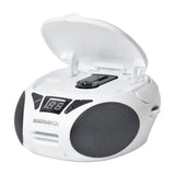 Magnavox MD6924-WH Portable Top Loading CD Boombox with AM/FM Stereo Radio in White and Black | CD-R/CD-RW Compatible | LED Display | AUX Port Supported | Programmable CD Player |