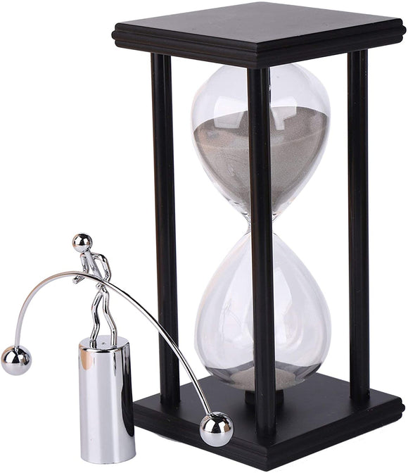 Decorative Sand Timer Clock Hourglass –with Balance Physics Motion Desk Toy Sculpture –(Light Gray) 60 minute Productivity Hour Glass Sand Clock Timers for Office, Home Kitchen Desk Decor Pomodoro