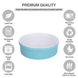 Souffle Dish Ramekins for Baking – 48 Oz, 1 Quart Large Ceramic Oven Safe Round Fluted Bowl with Mini Condiment Spoon for Soufflé Pot Pie Casserole Pasta Roasted Vegetables Desserts (Aqua/Green Set)