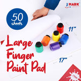 Washable Finger Paint Set for Kids – 8-Piece Set with 50-Sheet Large Paper Pad, 6 Non Toxic Washable Tempera Paints and Art Smock