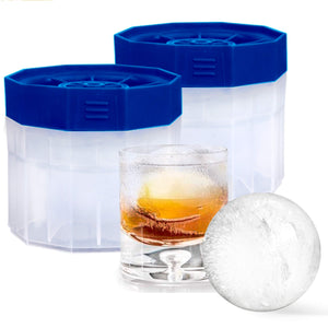 PREMIUM Ice Ball Molds, Round 2.5 Inch Ice Spheres. Stackable Slow Melting Round Ice Cube Maker for Whiskey and Bourbon (2, Blue)