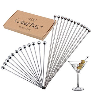 Cocktail Picks Stainless Steel Toothpicks – (4 & 8 inch) 24 Pack Martini Picks Reusable Fancy Metal Drink Skewers Garnish Swords Sticks for Martini Olives Appetizers Bloody Mary Brandied