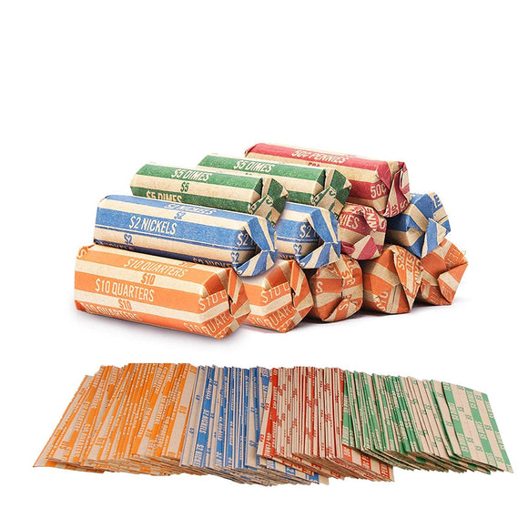 Coin Roll Wrappers 500-Count Assorted Flat Coin Papers Bundle of 125 Each Quarters Nickels Dimes Pennies