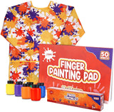 Washable Finger Paint Set for Kids – 8-Piece Set with 50-Sheet Large Paper Pad, 6 Non Toxic Washable Tempera Paints and Art Smock