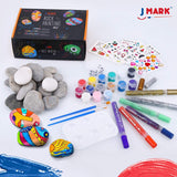 Rock Painting Kit - 42 Piece Rock Paint Bundle- Rocks, Acrylic Paint Markers, Glow in the Dark, Metallic and Acrylic Paints, Transfer Stickers, Gems, Googly Eyes, Glitter Glues, Paint Palette, Brushes