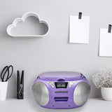 Magnavox MD6924-PL Portable Top Loading CD Boombox with AM/FM Stereo Radio in Purple | CD-R/CD-RW Compatible | LED Display | AUX Port Supported | Programmable CD Player |