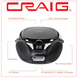 Craig CD6925 Portable Top-Loading Stereo CD Boombox with AM/FM Stereo Radio in Black | LED Display | Programmable CD Player | CD-R/CD-W Compatible | AUX Port Supported |