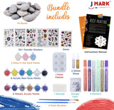 Rock Painting Kit - 42 Piece Rock Paint Bundle- Rocks, Acrylic Paint Markers, Glow in the Dark, Metallic and Acrylic Paints, Transfer Stickers, Gems, Googly Eyes, Glitter Glues, Paint Palette, Brushes