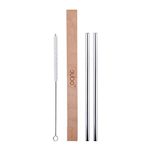 Stainless Steel Straws with Case –(4 Pack) 2 8.5 Inch Travel Eco-Friendly Reusable Straws and 1 Wood Case – Personal Straw Kit better than Collapsible and Foldable Metal Straw fits Yeti, Tervis, Rtic