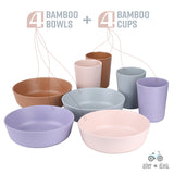 Kids Bamboo Bowls and Cups Dinnerware Set – 8-Piece Toddler Bowls and Cups BPA Free, Eco-Friendly, Non-Toxic, Stackable, Dishwasher Safe Kid Tableware Set