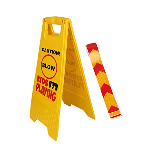 10 Pack Kid Playing Caution Sign - Children Safety Slow Road Yard Sign - Double Sided Sign Bundled with Reflective Tape