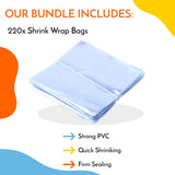 Shrink Wrap Bath Bombs Bags – (Pack of 220) 6x6 inches Odorless Non-Toxic Shrink Plastic Packaging for Bath Bombs Supplies Kit Handmade Soap Essential Oil Bottle Sealer DIY Arts Crafts Wrapping