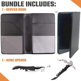 Server Book Waitress Wallet Organizer – BLACK Bundle with WINE OPENER – BLACK 7 Pocket Waiter Pad for Restaurant Waitstaff – Fits Apron and Holds Receipts Money Guest Check Pen Credit Cards Daily Specials and Much More