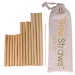 Reusable Bamboo Straws Biodegradable Drinking – 14 Pack Sizes 8.5 inch 7.1 inch and 5.1 inch Eco-Friendly Storage Pouch and Cleaning Brush