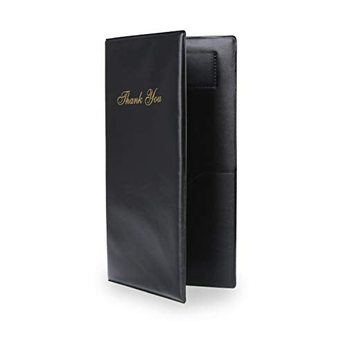 Budgetizer Guest Check Card Holder Presenter - 20 Pack Restaurant Server Bill Book - Black with Gold Thank You Imprint - Size 5.5