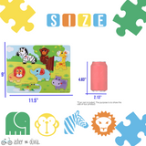 Wooden Toddler Puzzles and Rack Set - (3 Pack) Bundle with Storage Holder Rack and Learning Clock - Kids Educational Preschool Peg Puzzles for Children Boys Girls – Safari, Dinosaur and Farm Animals