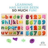 Alphabet Number Puzzles & Flash Cards – with Lacing Beads and Threads - Preschool Educational Learning Montessori Toys Toddlers, Kids – ABC Letter, Number, Word, Flashcards Wooden Activities Games