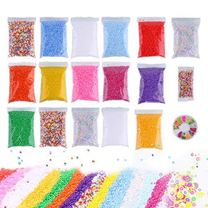 Slime Foam Beads Floam Balls – 18 Pack Microfoam Beads Kit 0.1-0.14 inch (90,000 Pcs) Micro Colors Rainbow Fruit Beads Craft Add ins Homemade DIY Kids Ingredients Flote Microbeads Supplies Mini Small