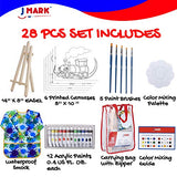 Paint Easel Kids Art Set– 28-Piece Acrylic Painting Supplies Kit with Storage Bag, 12 Non Toxic Washable Paints, 1 Scratch Free Easel, 6 Pre-Stenciled Canvases 8 x 10 inches, 5 Brushes, 10 Well Palette, Smock and Color Mixing Chart