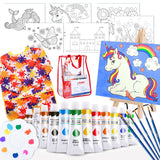 Paint Easel Kids Art Set– 28-Piece Acrylic Painting Supplies Kit with Storage Bag, 12 Non Toxic Washable Paints, 1 Scratch Free Easel, 6 Pre-Stenciled Canvases 8 x 10 inches, 5 Brushes, 10 Well Palette, Smock and Color Mixing Chart