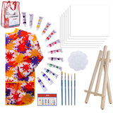 Paint Easel Kids Art Set– 28-Piece Acrylic Painting Supplies Kit with Storage Bag, 12 Non Toxic Washable Paints, 1 Scratch Free Wood Easel, 6 Blank Canvases 8 x 10 inches, 5 Brushes, 10 Well Palette, Smock and Color Mixing Chart