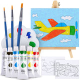 Paint Easel Kids Art Set– 14-Piece Acrylic Painting Kit with 6 Non Toxic Washable Paints, 1 Wood Easel, 2 Pre-Stenciled Canvases 8 x 10 inches, 3 Brushes, Palette and Color Mixing Chart Craft Supplies