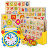 Wooden Peg Puzzles for Toddlers – (Pack of 3 with Foam Learning Clock) Educational Preschool Puzzles for Toddlers 3 Year Old Kids Boys Girls Babies 36 Months Children Math Learning Set