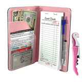 Server Book Waitress Wallet Organizer – PINK Bundle with WINE OPENER – BLACK 7 Pocket Waiter Pad for Restaurant Waitstaff – Fits Apron and Holds Receipts Money Guest Check Pen Credit Cards Daily Specials and Much More