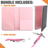 Server Book Waitress Wallet Organizer – PINK Bundle with WINE OPENER – BLACK 7 Pocket Waiter Pad for Restaurant Waitstaff – Fits Apron and Holds Receipts Money Guest Check Pen Credit Cards Daily Specials and Much More