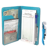 Server Book Waitress Wallet Organizer - TURQUOISE Bundle with WINE OPENER - BLACK 7 Pocket Waiter Pad for Restaurant Waitstaff - Fits Apron and Holds Receipts Money Guest Check Pen Credit Cards Daily Specials and Much More