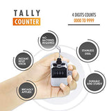 Hand Pitch Tally Counter Clicker– (1 Pack) METAL Handheld People Lap Counter Clickers with 1 Lanyard and 1 Carabiner – Manual Mechanical Silver Steel 4 Digit Number Finger Ring Click